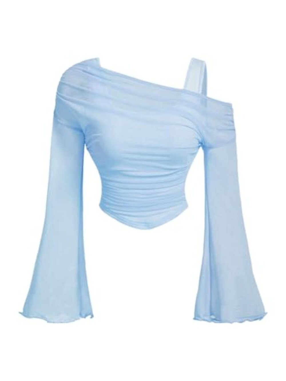 Y2K Off Shoulder Mesh Bell Sleeve Crop Tank Top